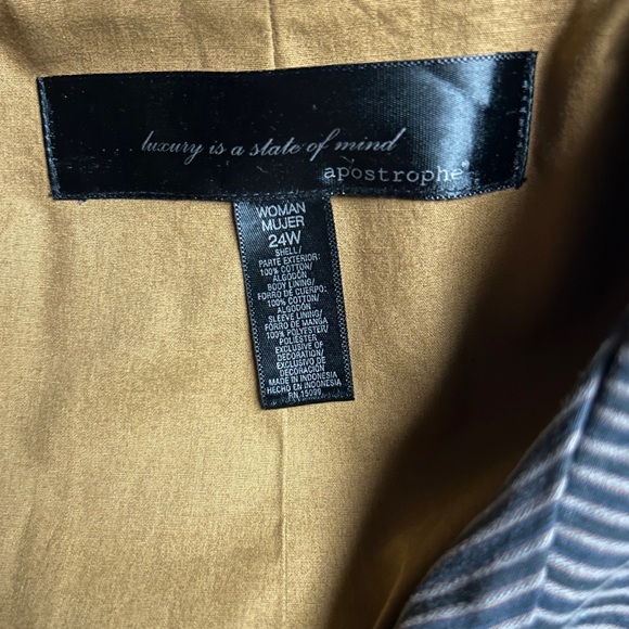 Apostrophe • Navy Blue/Brown • Striped • Size 22W (2 X-Large) • Trench Jacket - Picture 9 of 9